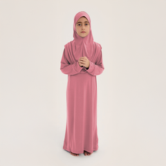 İslami Tek Parça Kız Çocuk Namaz Elbisesi - Tespih - Magnet Set