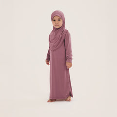 İslami Tek Parça Kız Çocuk Namaz Elbisesi Gül Kurusu