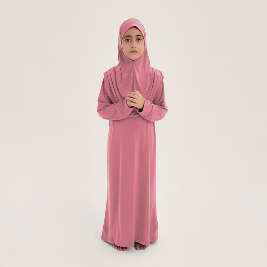 İslami Tek Parça Kız Çocuk Namaz Elbisesi - Tespih -  Magnet Set