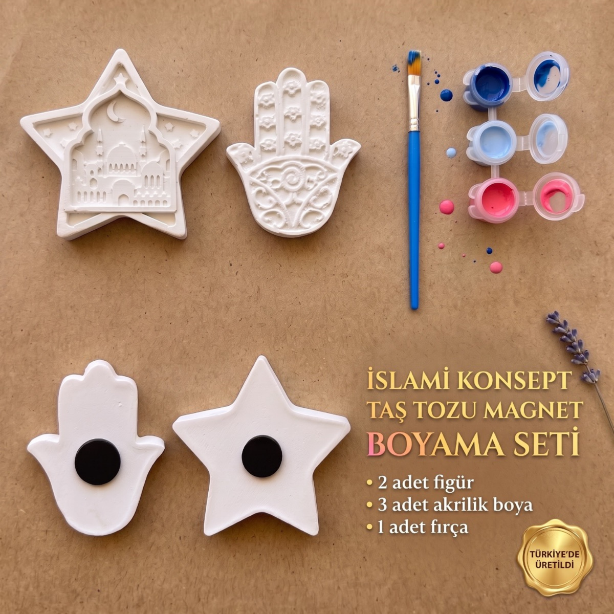 İslami Konsept Cami ve Fatma Ana Eli Taş Tozu Magnet Boyama Seti (Boya ve Fırça Dahil)