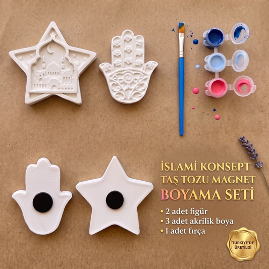 İslami Konsept Cami ve Fatma Ana Eli Taş Tozu Magnet Boyama Seti (Boya ve Fırça Dahil)