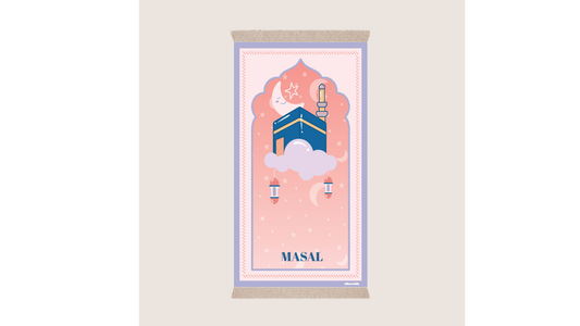 Kişiye Özel Kabe Ay Yıldız Desenli Astarlı Çocuk Seccadesi Pembe
