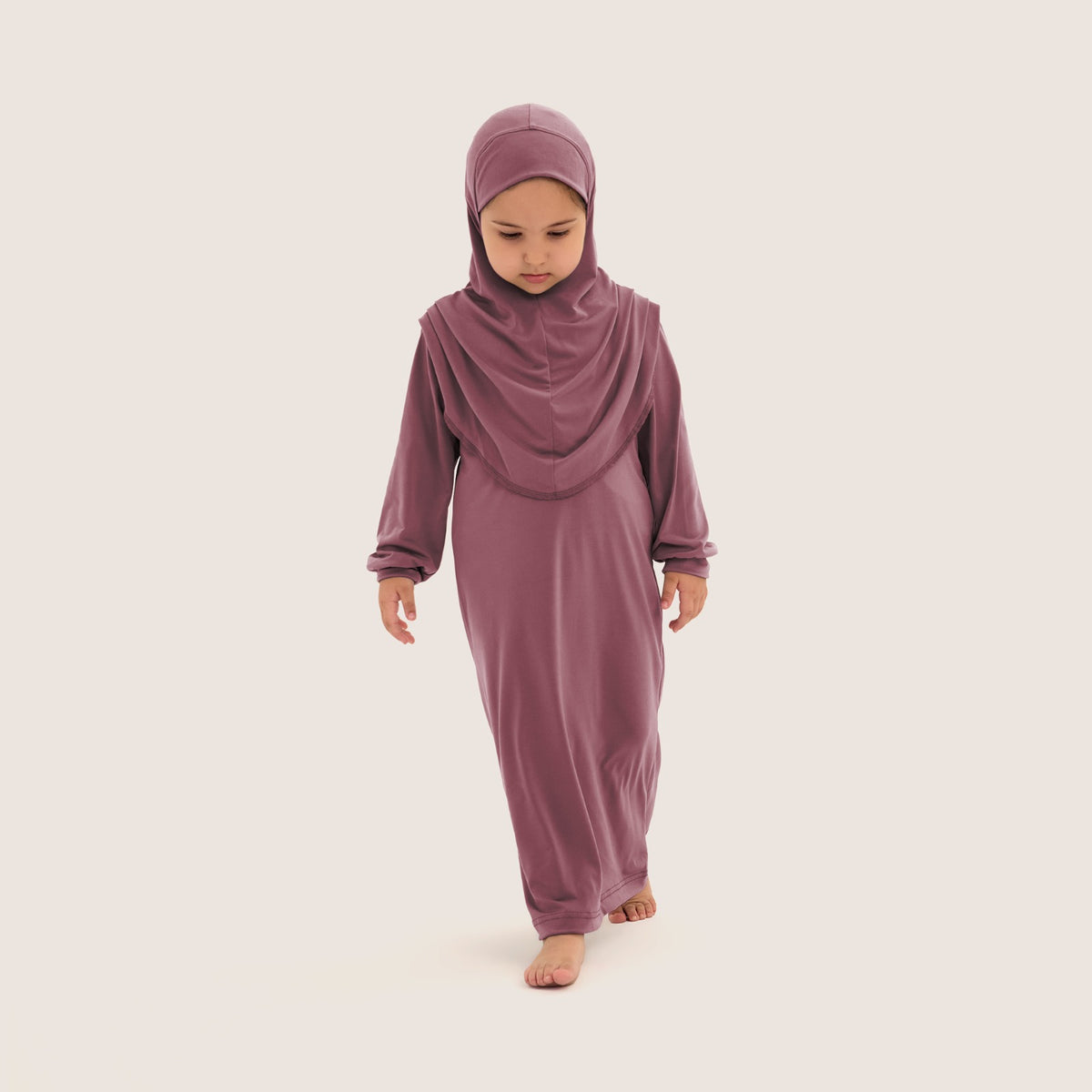 İslami Tek Parça Kız Çocuk Namaz Elbisesi Gül Kurusu