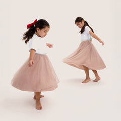 Uzun Kız Çocuk Tütü Etek Pudra