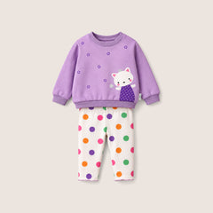 Kız Bebek Baskılı Sweatshirt - Tayt Takımı