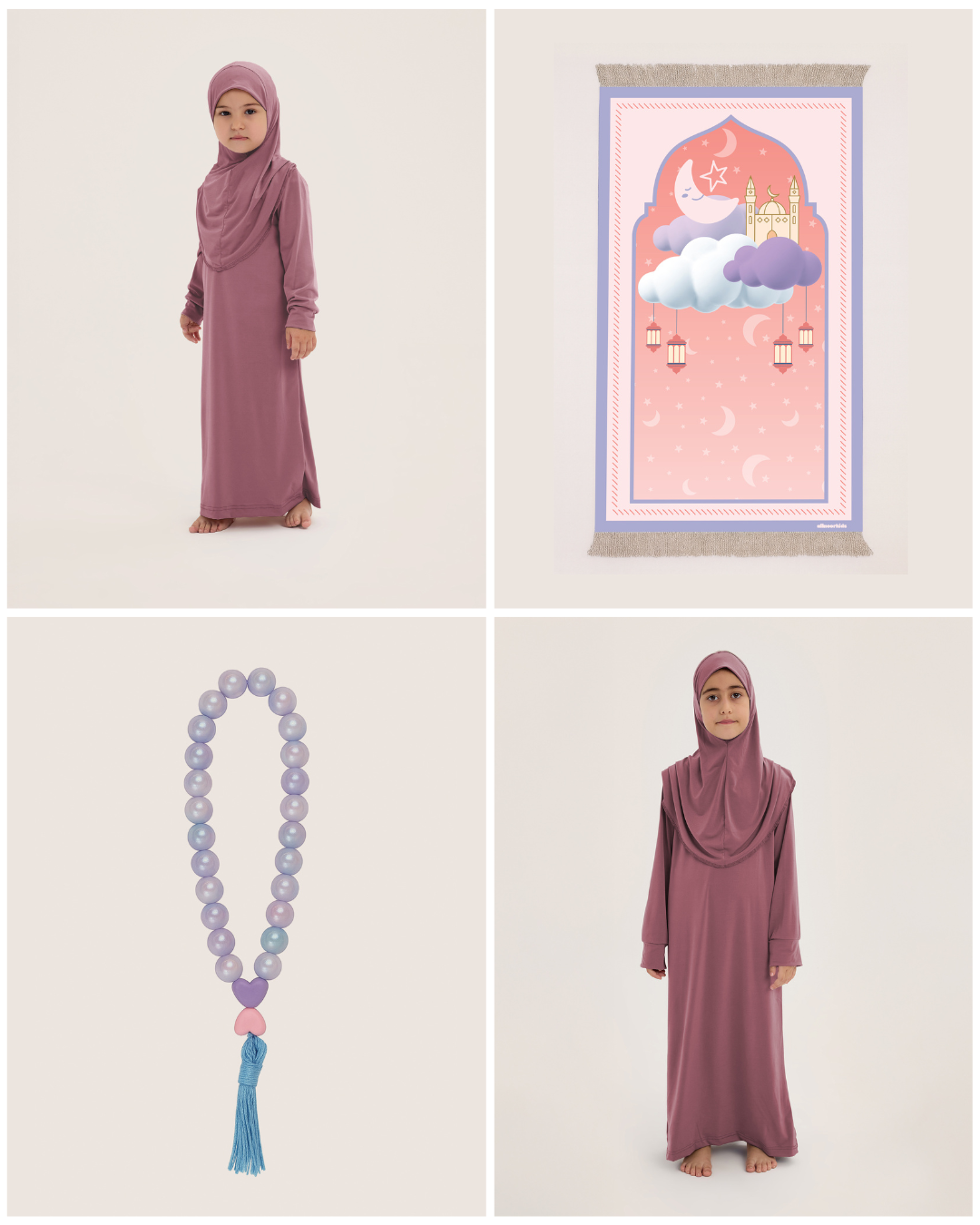 Namaz Seti /İbadet Seti-Kız Çocuk Namaz Elbisesi ,Cami Desenli Seccade, Tespih